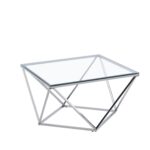 Table Basse Alina Carrée Verre Trempé Transparent Pieds Chrome 80x80x45 cm