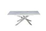 Table à Manger Extensible Agathe Céramique Effet Marbré Blanc Chrome 160/200 cm