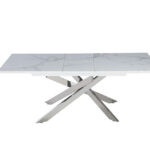 Table à Manger Extensible Agathe Céramique Effet Marbré Blanc Chrome 160/200 cm