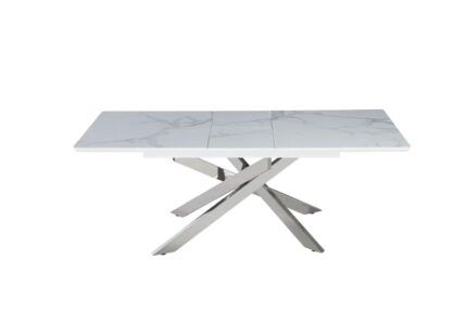 Table à Manger Extensible Agathe Céramique Effet Marbré Blanc Chrome 160/200 cm