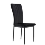 Lot 4 Chaises Salle à Manger Pony Velours Noir Pieds Métal Noir 57x42x95cm