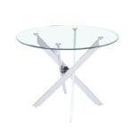 Table à Manger Ronde Jessica Verre Transparent Pieds Chrome 100 cm
