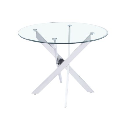Table à Manger Ronde Jessica Verre Transparent Pieds Chrome 100 cm
