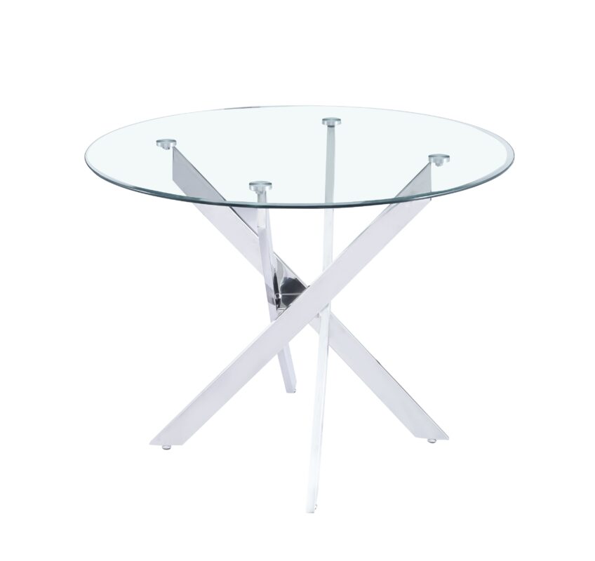 Table à Manger Ronde Jessica Verre Transparent Pieds Chrome 100 cm