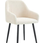 Lot de 2 Chaises Peach Accoudoirs Tissu Beige Pieds Métal Noir