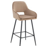 Lot 2 Tabourets de Bar Athena Velours Taupe Pieds Métal Noir 47x41x104cm