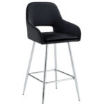 Lot 2 Tabourets de Bar Athena Velours Noir Pieds Chrome 47x41x104cm