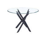 Table à Manger Ronde Jessica Verre Transparent Pieds Métal Noir 100 cm