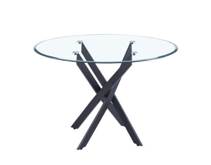 Table à Manger Ronde Jessica Verre Transparent Pieds Métal Noir 100 cm