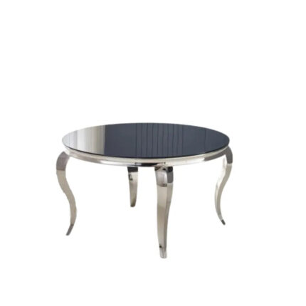 Table à Manger Ronde Baroque Noire Pieds Chrome 130x75 cm