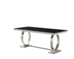 Table à Manger Rectangulaire Omega Marbré Noir Pieds Chrome 180x90x75 cm