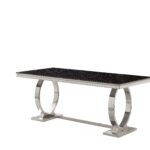 Table à Manger Rectangulaire Omega Marbré Noir Pieds Chrome 180x90x75 cm