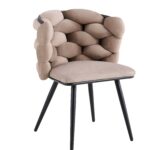 Lot 2 Chaises Salle à Manger Tissu Taupe Dossier Tressé 60x60x77cm LOLIPOP