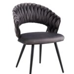 Lot de 2 Chaises Salle à Manger Velours Anthracite Dossier Tressé Métal Noir
