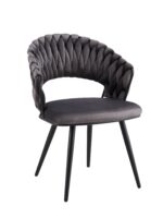 Lot de 2 Chaises Salle à Manger Velours Anthracite Dossier Tressé Métal Noir