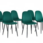 Lot de 6 Chaises Scandinaves Velours Vert Pieds Métal Noir 44x50x87 cm