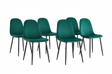 Lot de 6 Chaises Scandinaves Velours Vert Pieds Métal Noir 44x50x87 cm