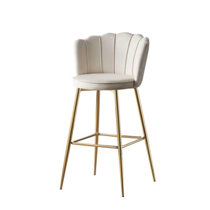 Lot 2 Tabourets de Bar Nymphea Velours Écru Pieds Gold