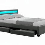 Lit Adulte LED Gris avec Tiroirs 140x190 cm