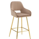Lot 2 Tabourets de Bar Athena Velours Taupe Pieds Gold 47x41x104cm