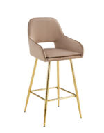 Lot 2 Tabourets de Bar Athena Velours Taupe Pieds Gold 47x41x104cm