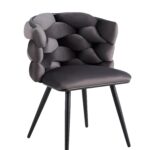 Lot de 2 Chaises Lolipop Tissu Anthracite Dossier Tressé 60x60x77 cm