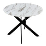 Table à Manger Ronde Jessica Marbre Blanc Pieds Métal Noir 100 cm