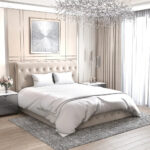 Lit Coffre Corsica Velours Beige/Gris 160x200 cm 2 Places