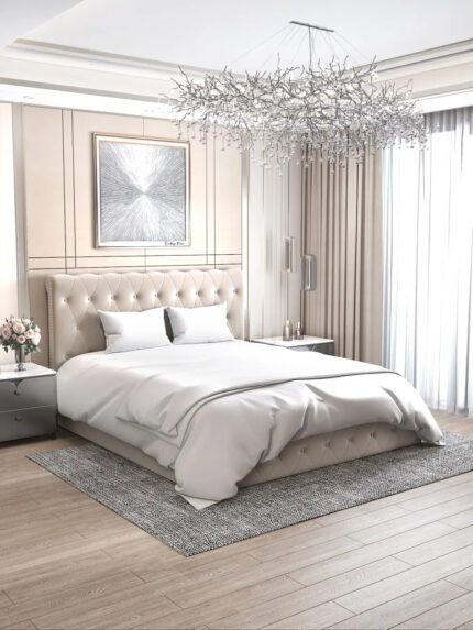 Lit Coffre Corsica Velours Beige/Gris 160x200 cm 2 Places