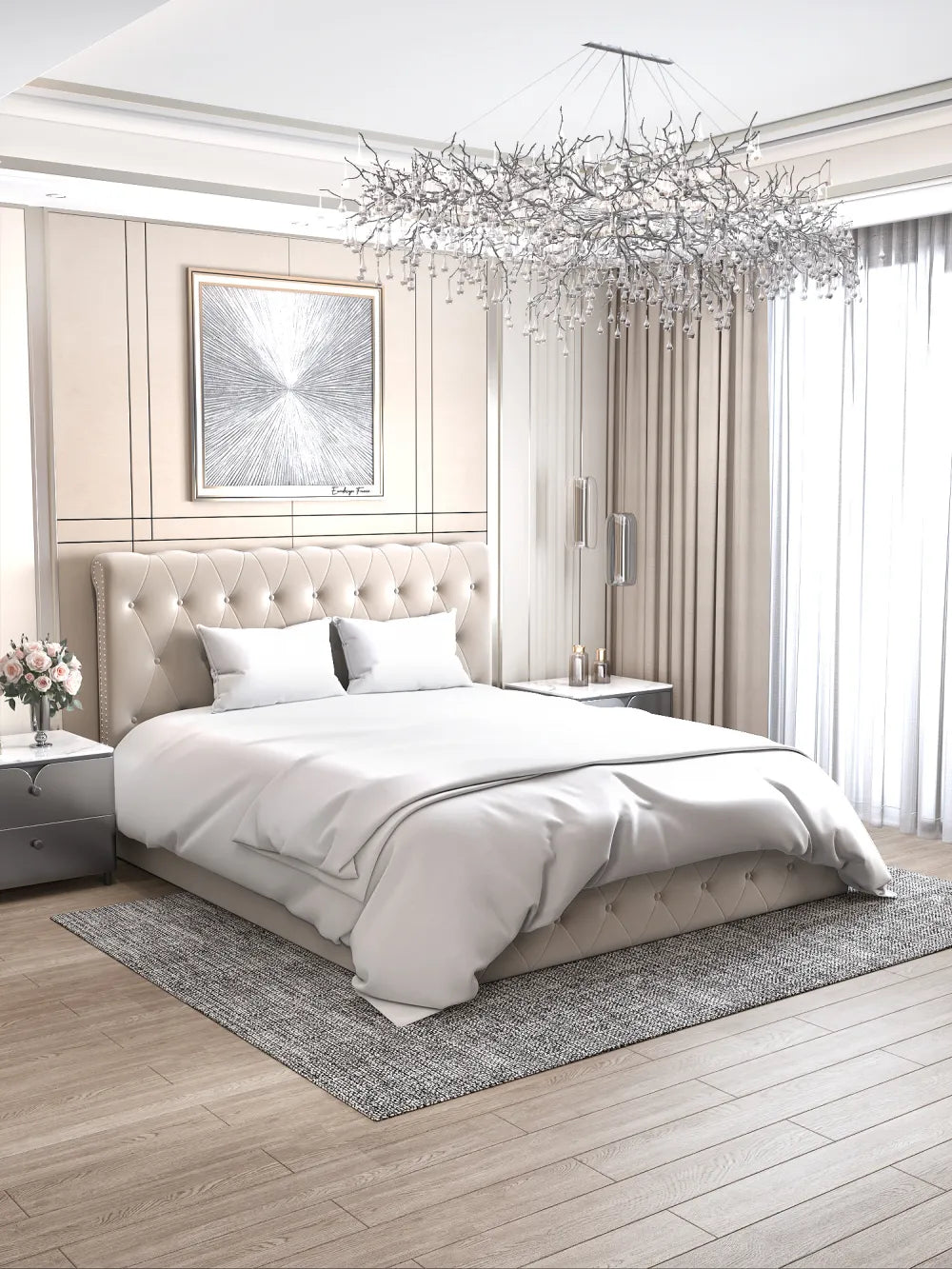 0 4663.jpg Lit Coffre Corsica Velours Beige/Gris 160x200 cm 2 Places