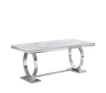 Table à Manger Rectangulaire Omega Verre Marbré Blanc Chrome 180x90x75 cm