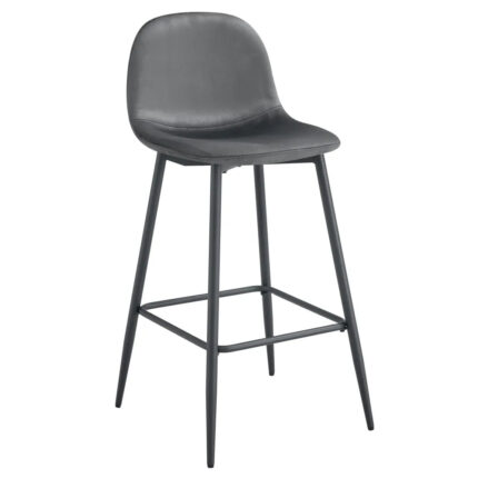 Lot 2 Tabourets de Bar Scandinave Velours Anthracite Pieds Métal Noir
