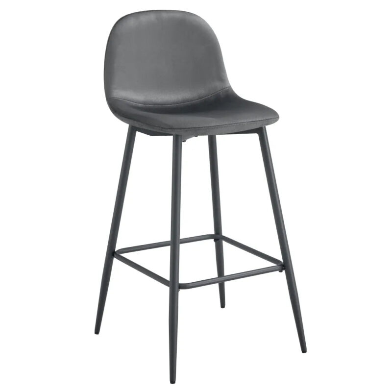 Lot 2 Tabourets de Bar Scandinave Velours Anthracite Pieds Métal Noir