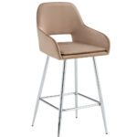 Lot 2 Tabourets de Bar Velours Taupe Chrome 47x41x104 cm ATHENA
