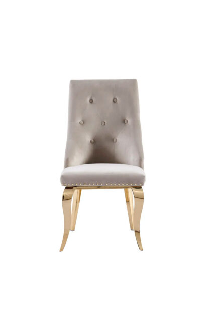Lot 2 Chaises Salle à Manger Anneau Velours Moka Capitonnées Cloutées Pieds Gold