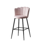Lot 2 Tabourets de Bar Nymphea Velours Rose Réglables Pieds Métal Noir Hauteur Assise 69cm