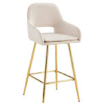Lot 2 Tabourets de Bar Athena Velours Beige Pieds Gold 47x41x104cm
