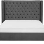 Lit Double Princesse Velours Gris Tête Capitonnée 180x200 cm