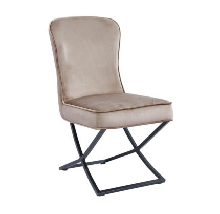 Lot 4 Chaises Salle à Manger Gabrielle Velours Taupe Capitonné Pieds Métal Noir