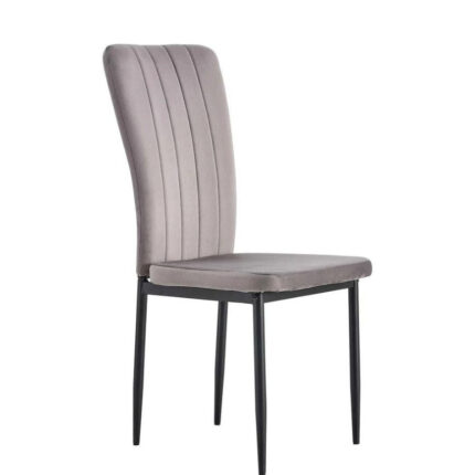 Lot 4 Chaises Salle à Manger Pony Velours Gris Pieds Métal Noir 57x42x95cm