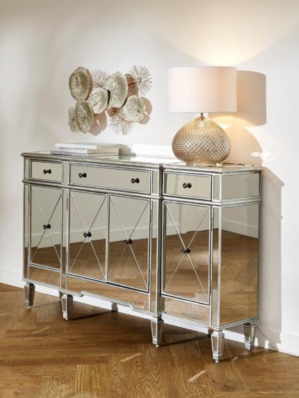 Buffet Miroir Romane Verre Argent 165x45x91.5 cm