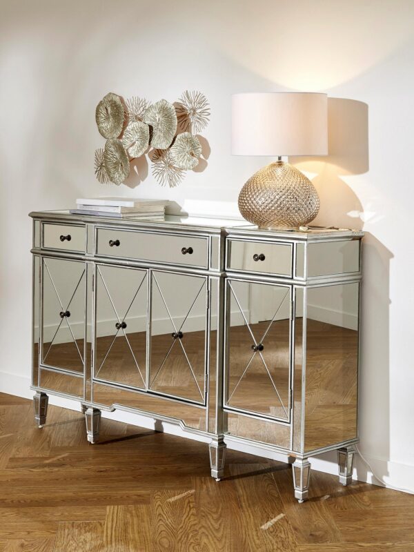 Buffet Miroir Romane Verre Argent 165x45x91.5 cm