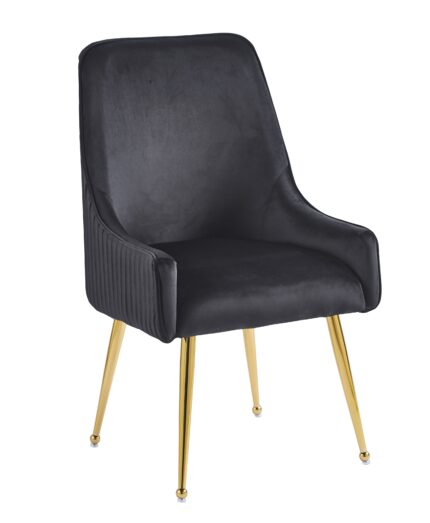 Lot 2 Chaises Salle à Manger Luxury Velours Noir Pieds Gold 56x58x93cm