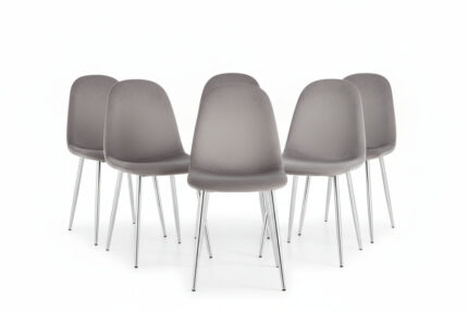 Lot de 6 Chaises Scandinaves Velours Anthracite Pieds Chrome 44x50x87 cm