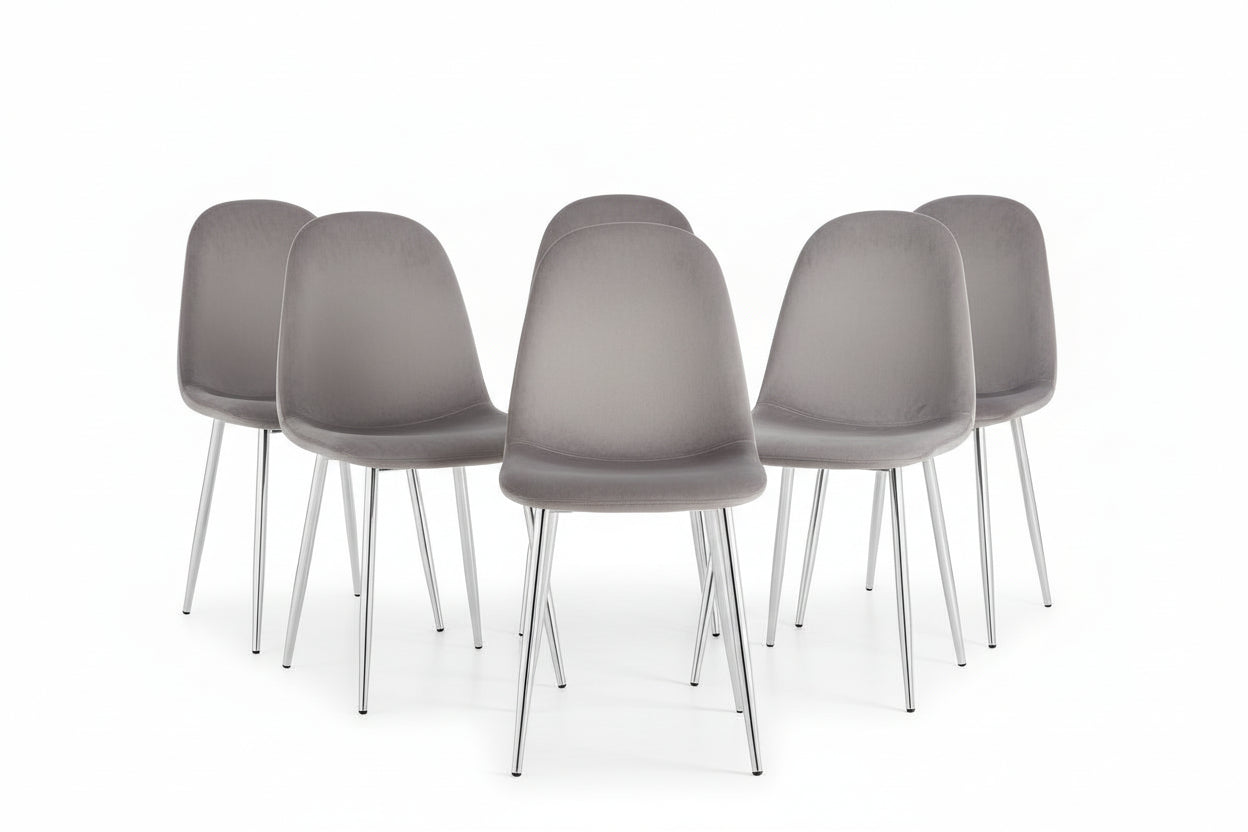 0 4694.jpg Lot de 6 Chaises Scandinaves Velours Anthracite Pieds Chrome 44x50x87 cm