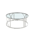 Table Basse Ronde Atmos Verre Trempé Transparent Pieds Chrome D100x45 cm