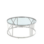 Table Basse Ronde Atmos Verre Trempé Transparent Pieds Chrome D100x45 cm