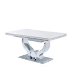 Table à Manger Trofy Verre Blanc Pieds Chrome 150x90 cm
