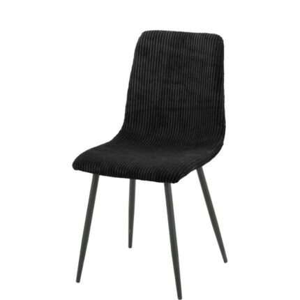 Lot 4 Chaises Salle à Manger Bobby Velours Côtelé Noir Pieds Métal Noir 52x44x87cm