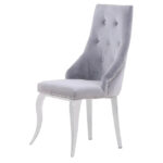 Lot 4 Chaises Salle à Manger Anneau Capitonnées Cloutées Velours Gris Pieds Chrome 53x53x101cm